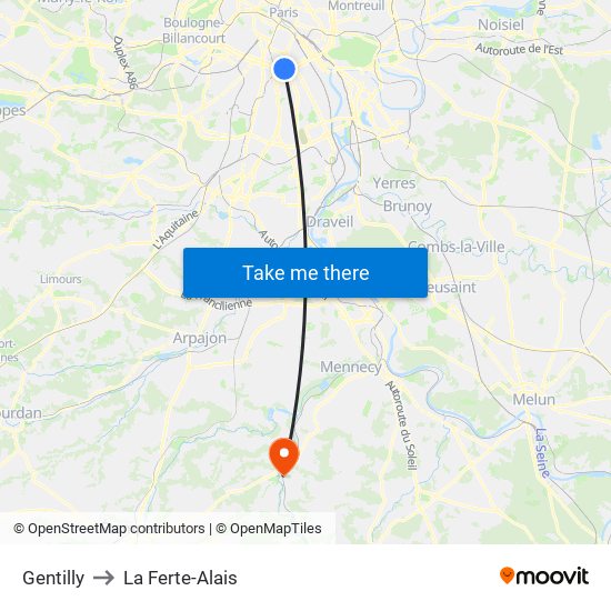 Gentilly to La Ferte-Alais map