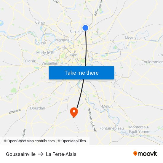 Goussainville to La Ferte-Alais map