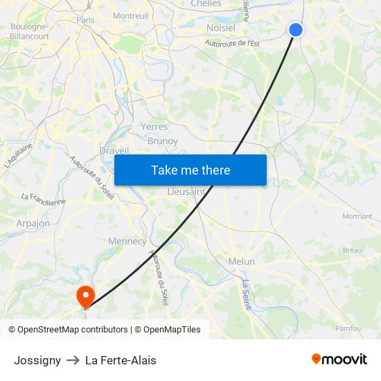 Jossigny to La Ferte-Alais map