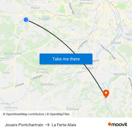 Jouars-Pontchartrain to La Ferte-Alais map