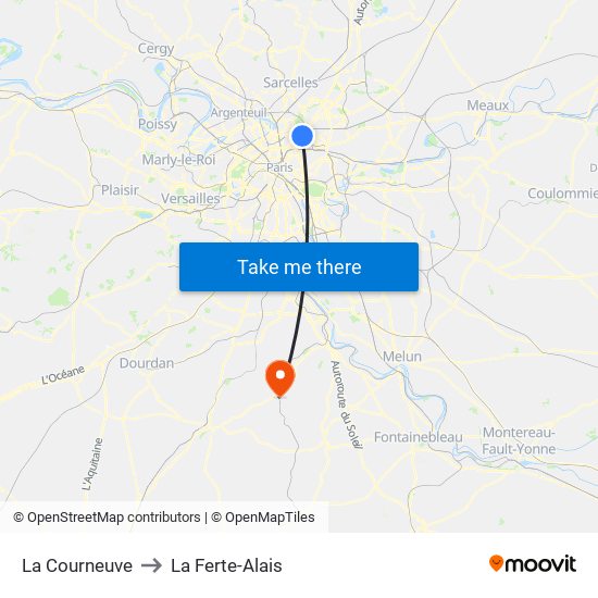 La Courneuve to La Ferte-Alais map