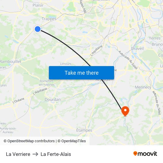 La Verriere to La Ferte-Alais map