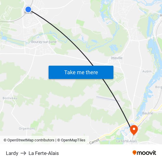 Lardy to La Ferte-Alais map
