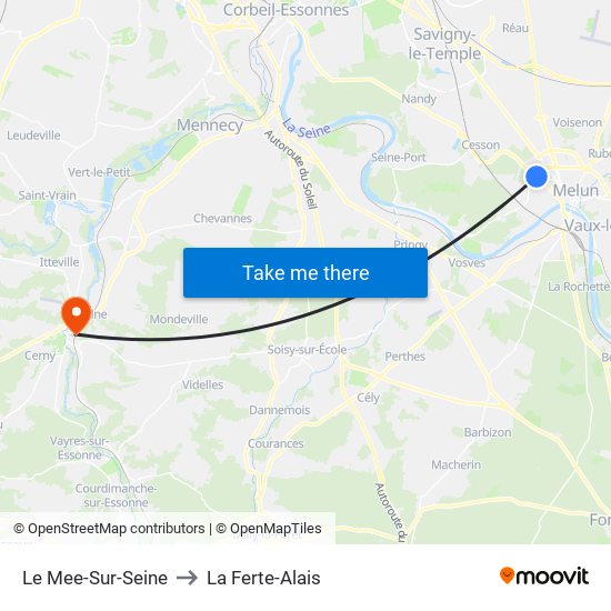 Le Mee-Sur-Seine to La Ferte-Alais map
