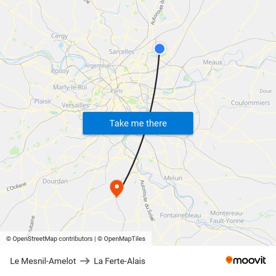 Le Mesnil-Amelot to La Ferte-Alais map