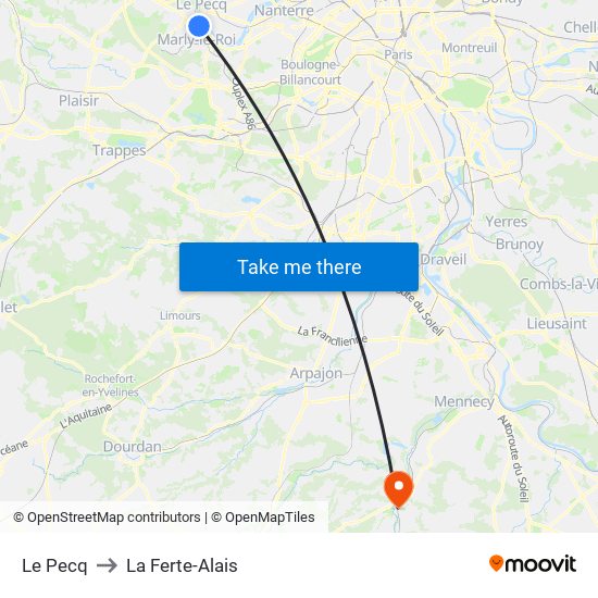 Le Pecq to La Ferte-Alais map