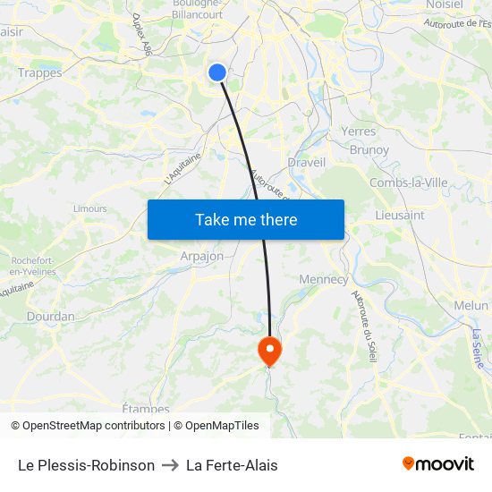 Le Plessis-Robinson to La Ferte-Alais map