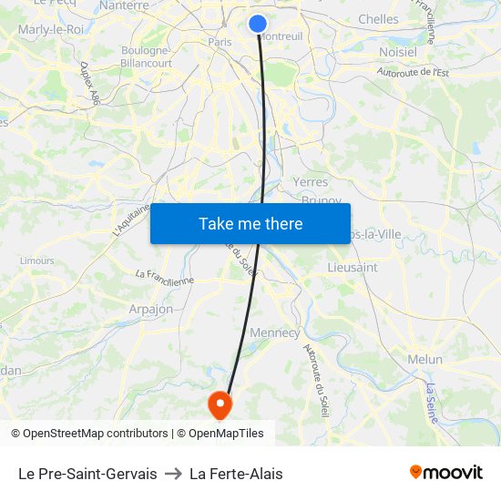 Le Pre-Saint-Gervais to La Ferte-Alais map