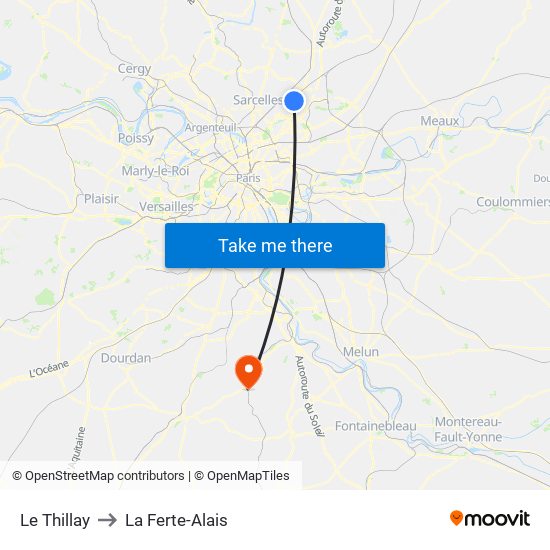 Le Thillay to La Ferte-Alais map