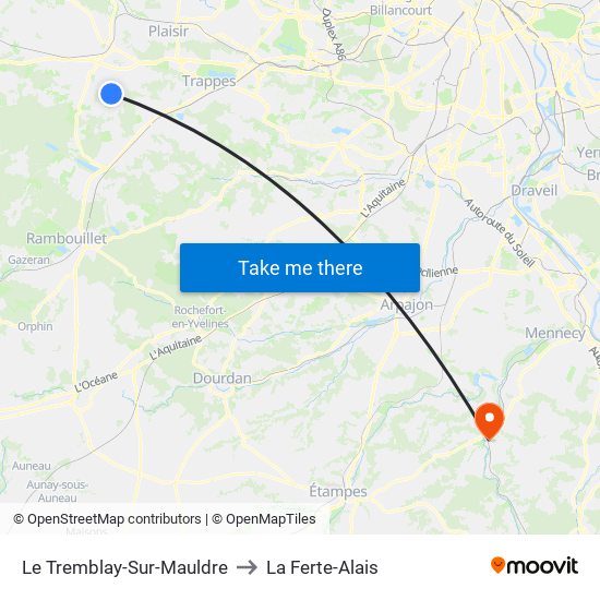 Le Tremblay-Sur-Mauldre to La Ferte-Alais map