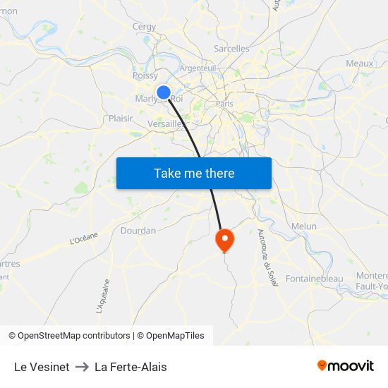 Le Vesinet to La Ferte-Alais map