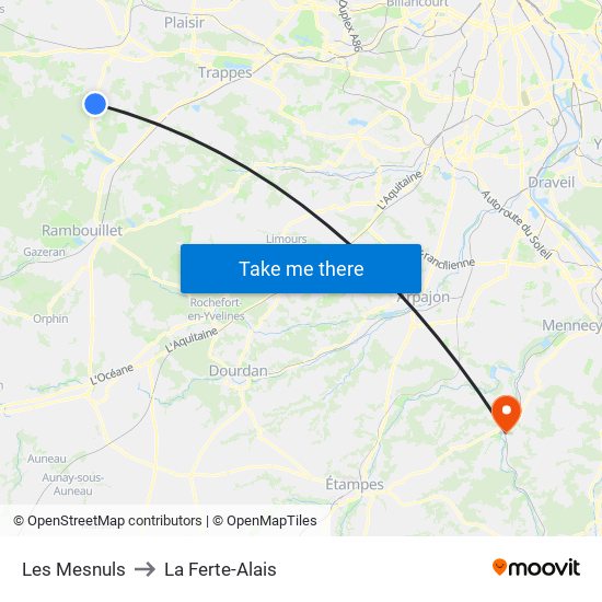 Les Mesnuls to La Ferte-Alais map