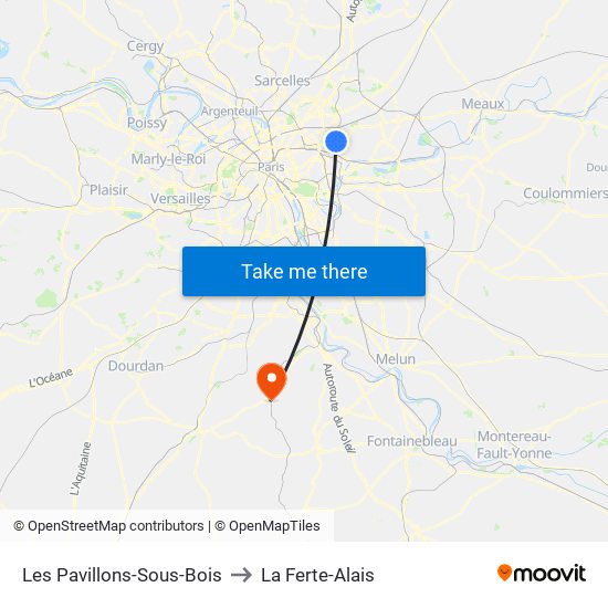 Les Pavillons-Sous-Bois to La Ferte-Alais map