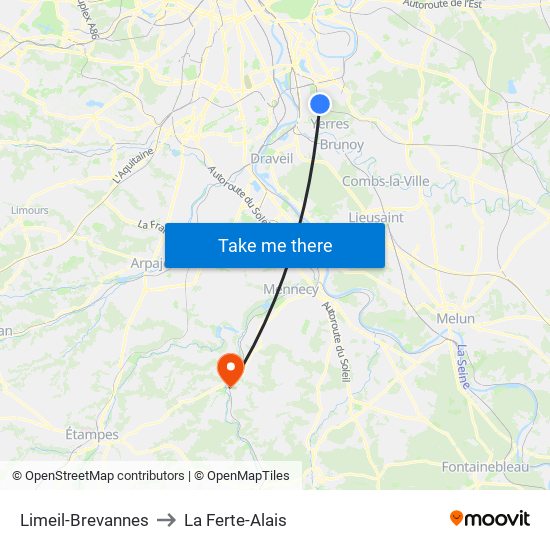 Limeil-Brevannes to La Ferte-Alais map