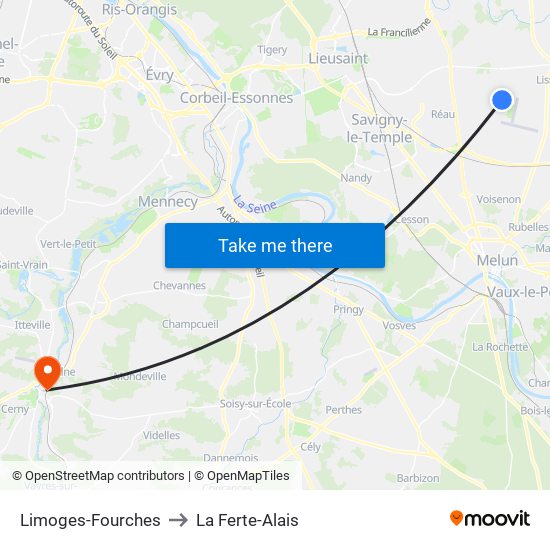 Limoges-Fourches to La Ferte-Alais map