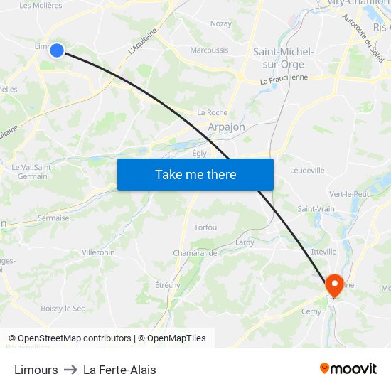 Limours to La Ferte-Alais map