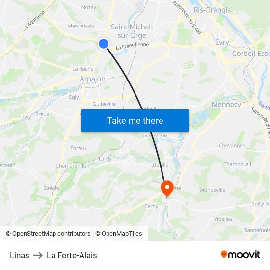 Linas to La Ferte-Alais map