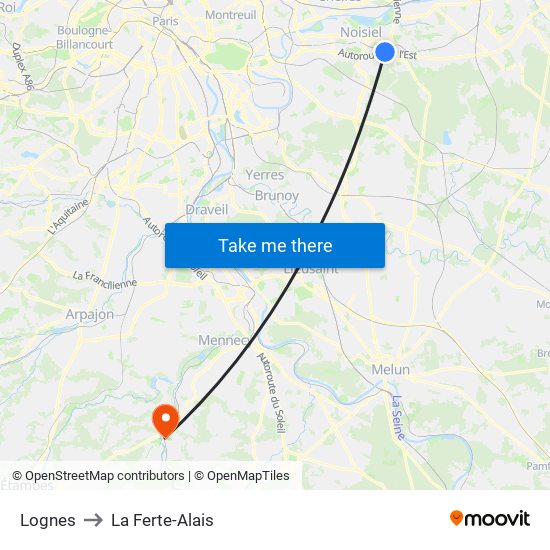 Lognes to La Ferte-Alais map