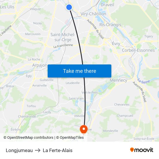 Longjumeau to La Ferte-Alais map