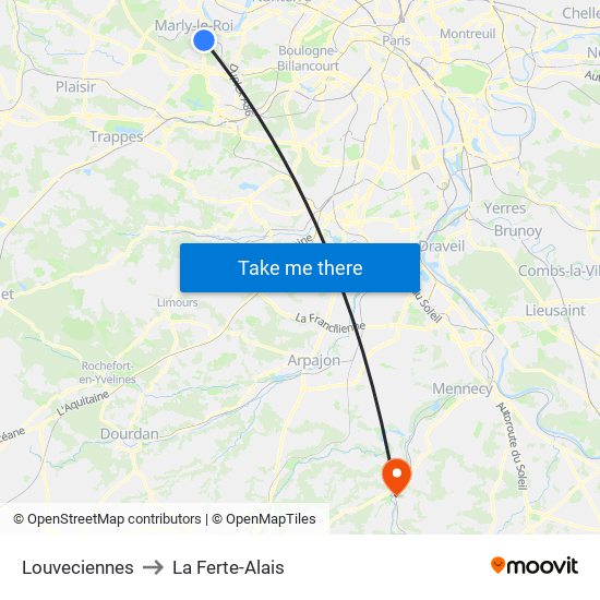 Louveciennes to La Ferte-Alais map