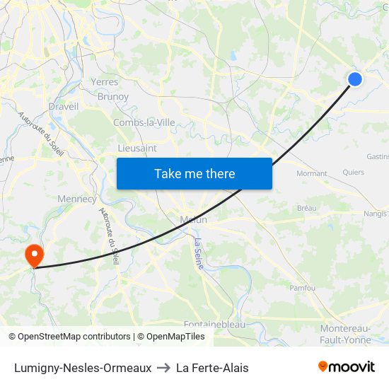 Lumigny-Nesles-Ormeaux to La Ferte-Alais map