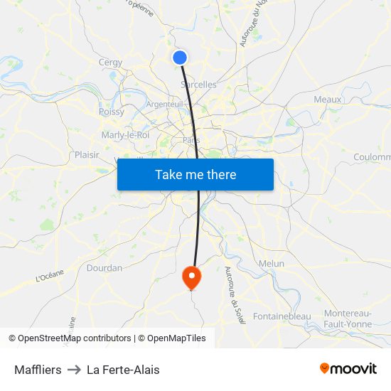 Maffliers to La Ferte-Alais map