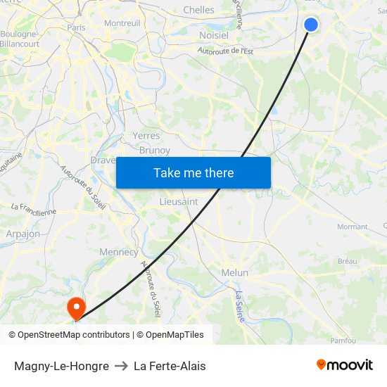 Magny-Le-Hongre to La Ferte-Alais map