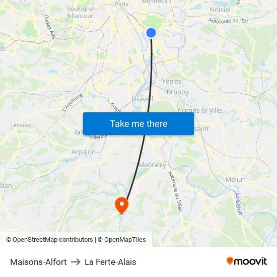 Maisons-Alfort to La Ferte-Alais map
