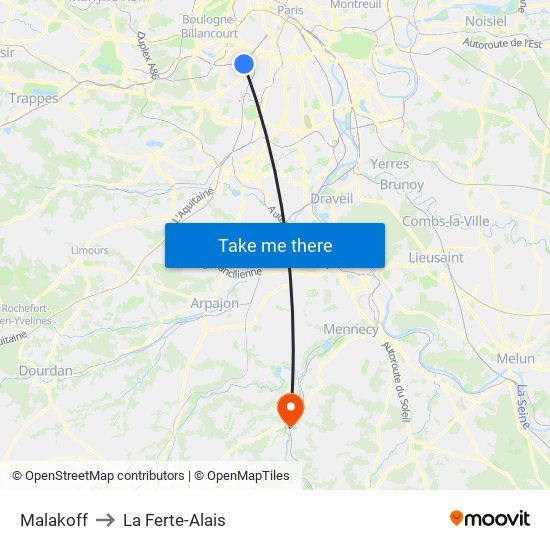 Malakoff to La Ferte-Alais map