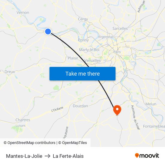 Mantes-La-Jolie to La Ferte-Alais map