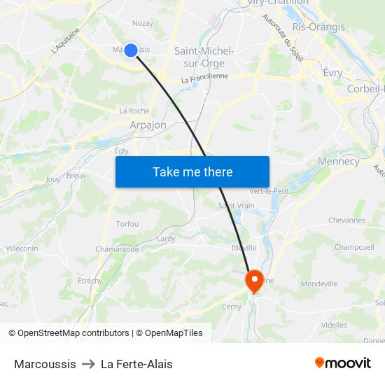 Marcoussis to La Ferte-Alais map
