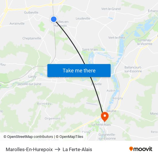 Marolles-En-Hurepoix to La Ferte-Alais map