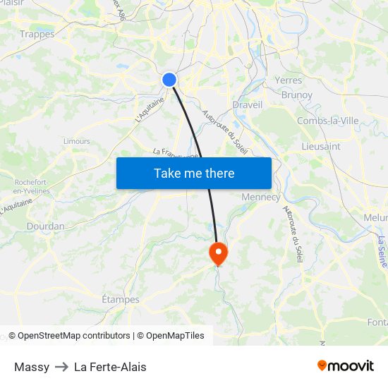 Massy to La Ferte-Alais map