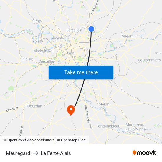 Mauregard to La Ferte-Alais map
