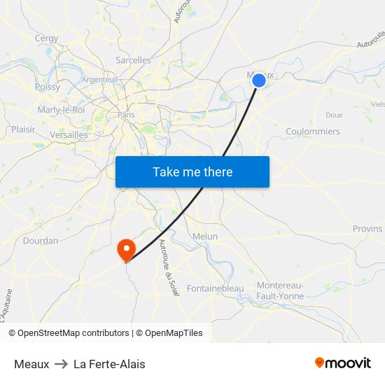 Meaux to La Ferte-Alais map