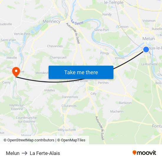 Melun to La Ferte-Alais map
