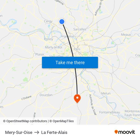 Mery-Sur-Oise to La Ferte-Alais map