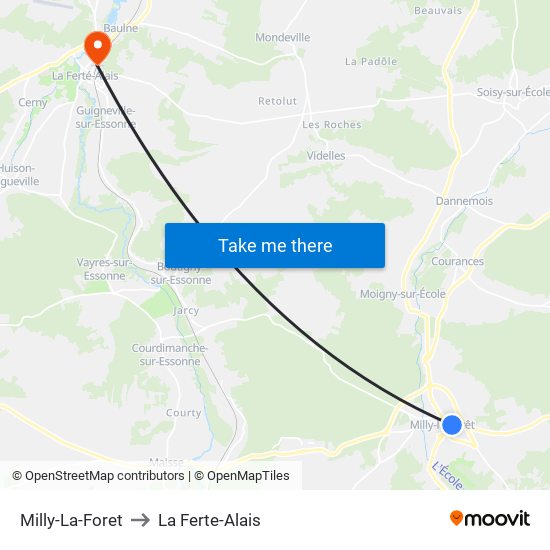 Milly-La-Foret to La Ferte-Alais map