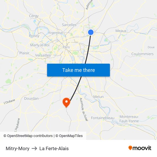 Mitry-Mory to La Ferte-Alais map