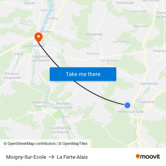Moigny-Sur-Ecole to La Ferte-Alais map