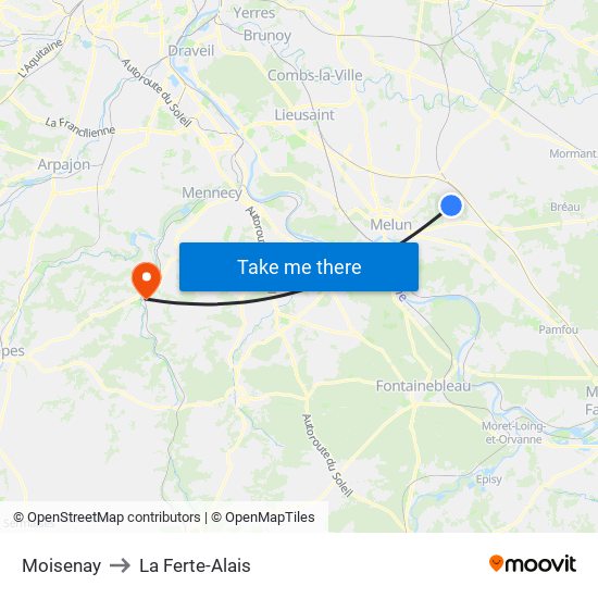 Moisenay to La Ferte-Alais map