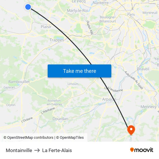 Montainville to La Ferte-Alais map