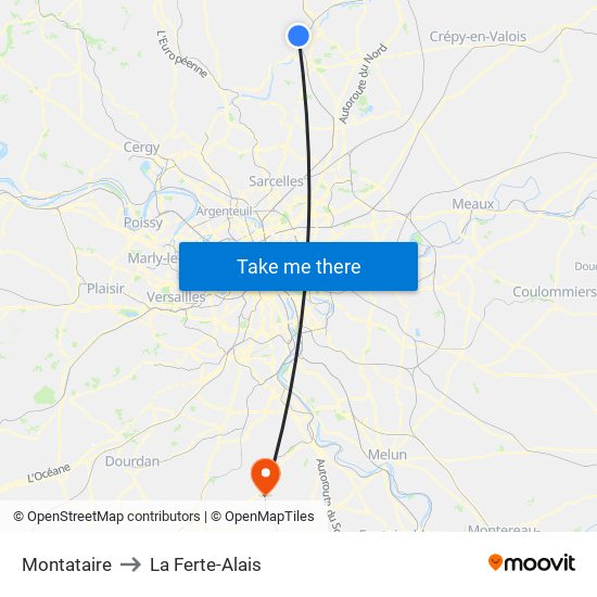 Montataire to La Ferte-Alais map
