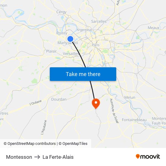 Montesson to La Ferte-Alais map