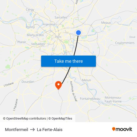 Montfermeil to La Ferte-Alais map