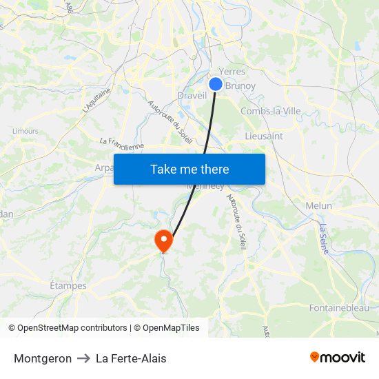 Montgeron to La Ferte-Alais map