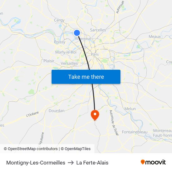 Montigny-Les-Cormeilles to La Ferte-Alais map