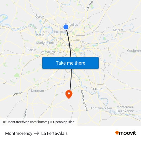 Montmorency to La Ferte-Alais map