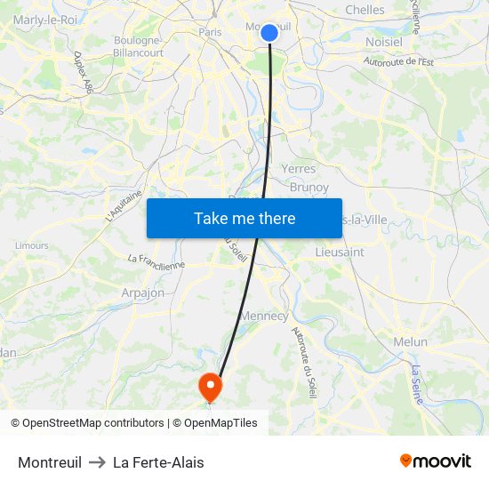 Montreuil to La Ferte-Alais map