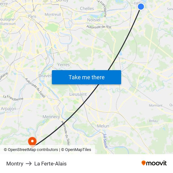 Montry to La Ferte-Alais map